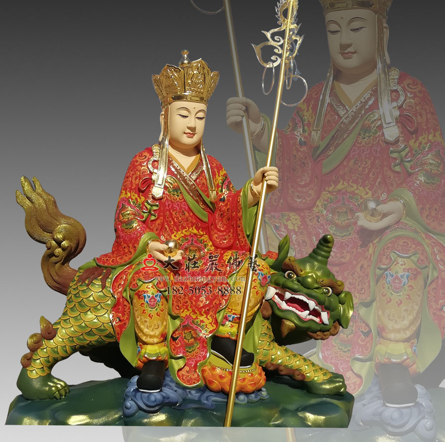 铜雕地藏菩萨侧面彩绘描金塑像