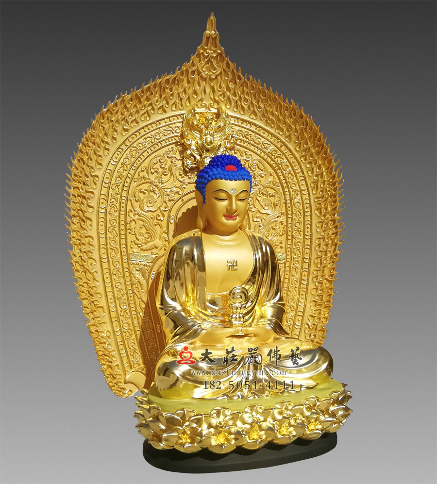 铜雕三宝佛之释迦牟尼佛侧面贴金佛像