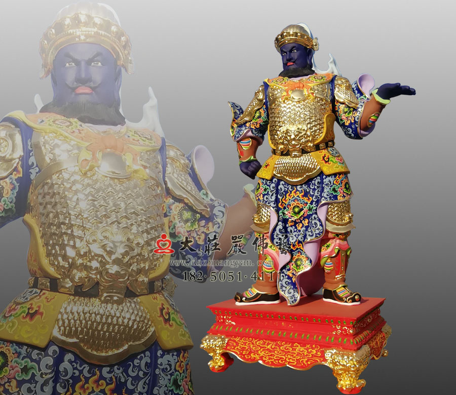 铜雕甲戌神将展子江侧面彩绘像