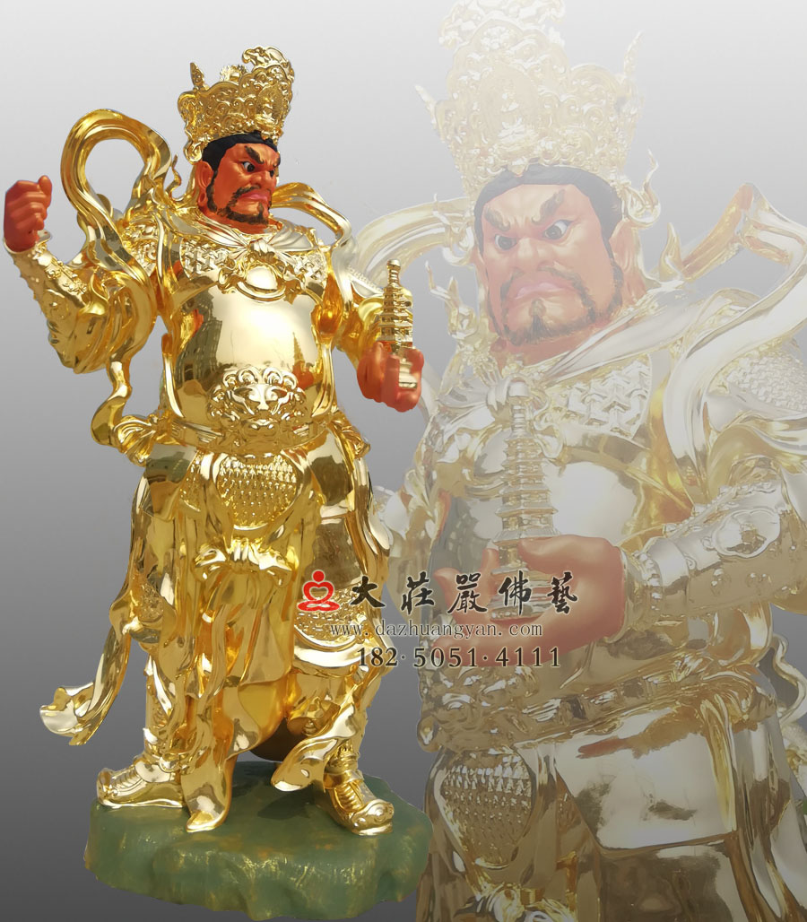 铜雕四大天王之左侧贴金多闻天王