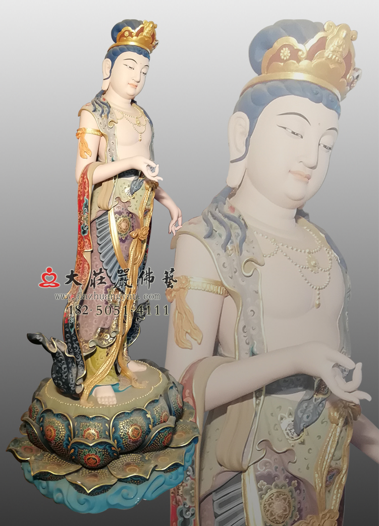 铜雕八大菩萨-除盖障菩萨左侧彩绘佛像