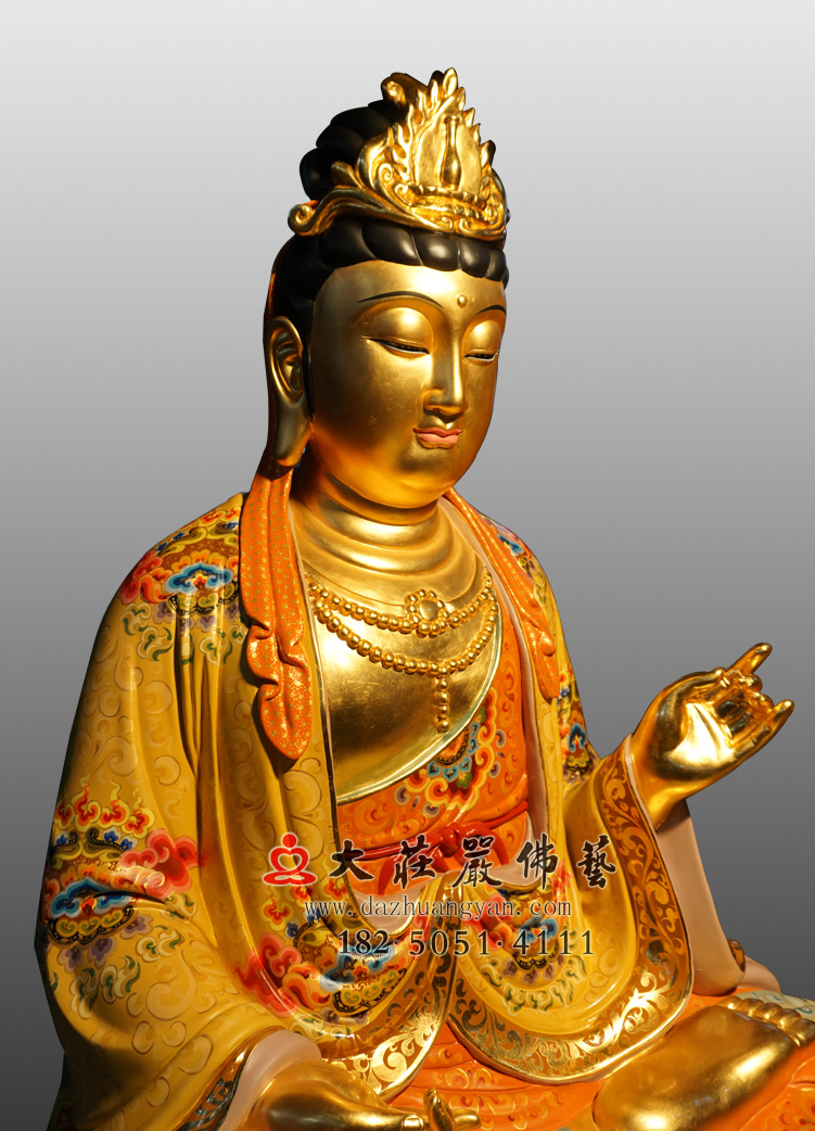 铜雕大势至菩萨侧面近照彩绘佛像