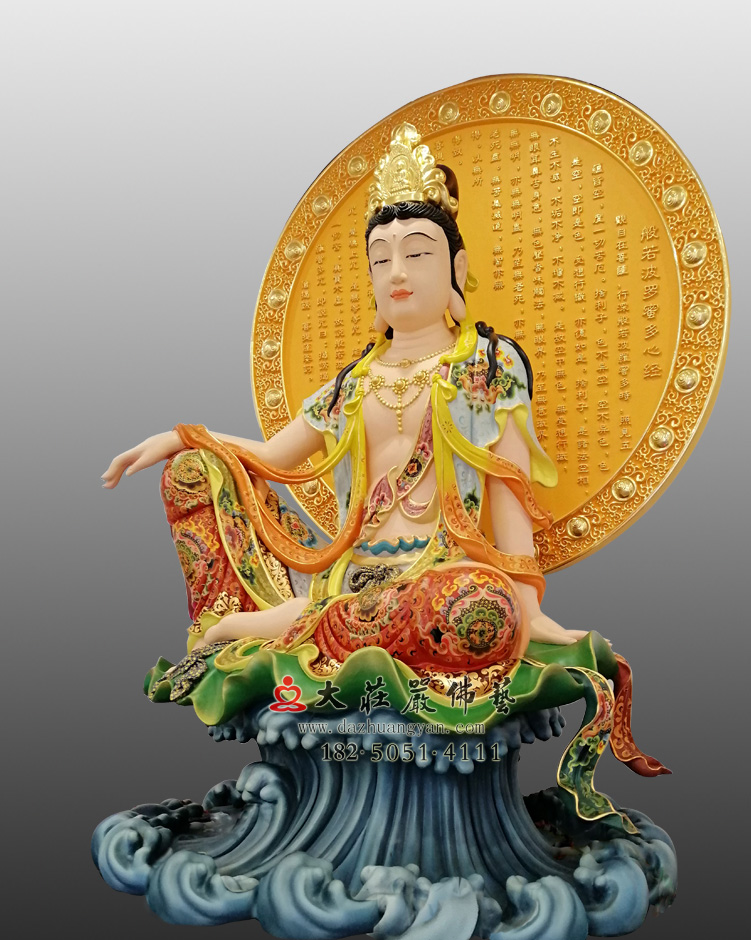 铜雕心经自在观音右侧彩绘佛像