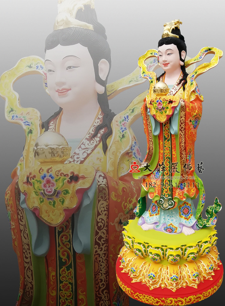铜雕彩绘描金龙女右侧彩绘佛像
