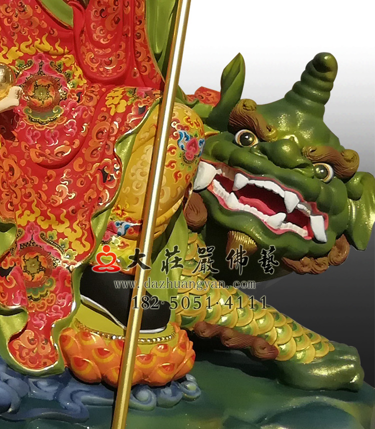 铜雕地藏菩萨青狮头侧面塑像