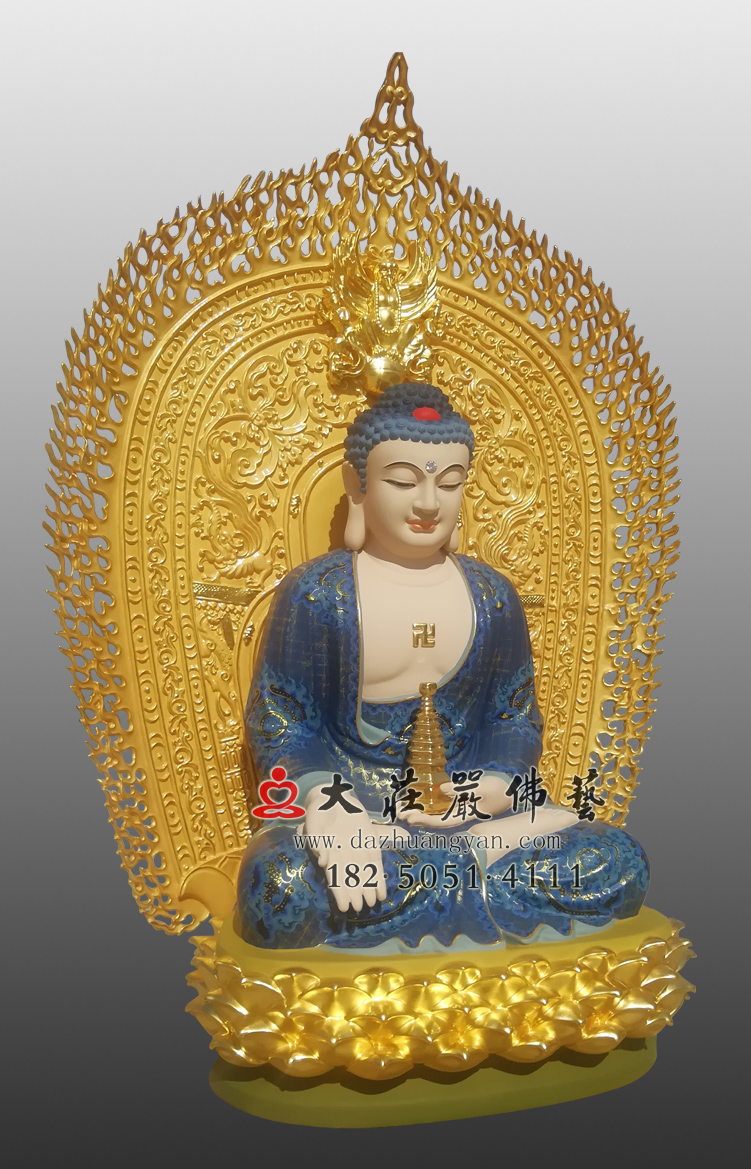 铜雕药师佛彩绘贴金侧面佛像