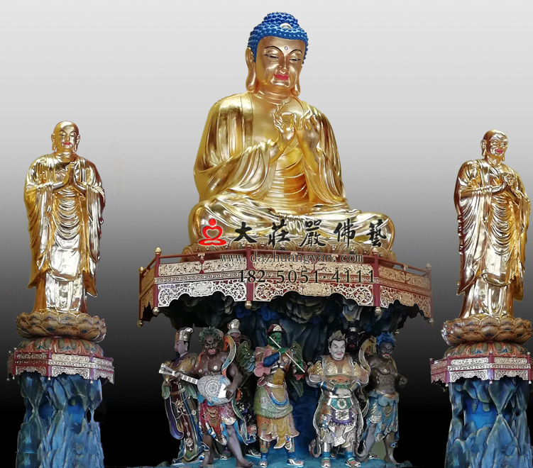 一佛二弟子贴金佛像