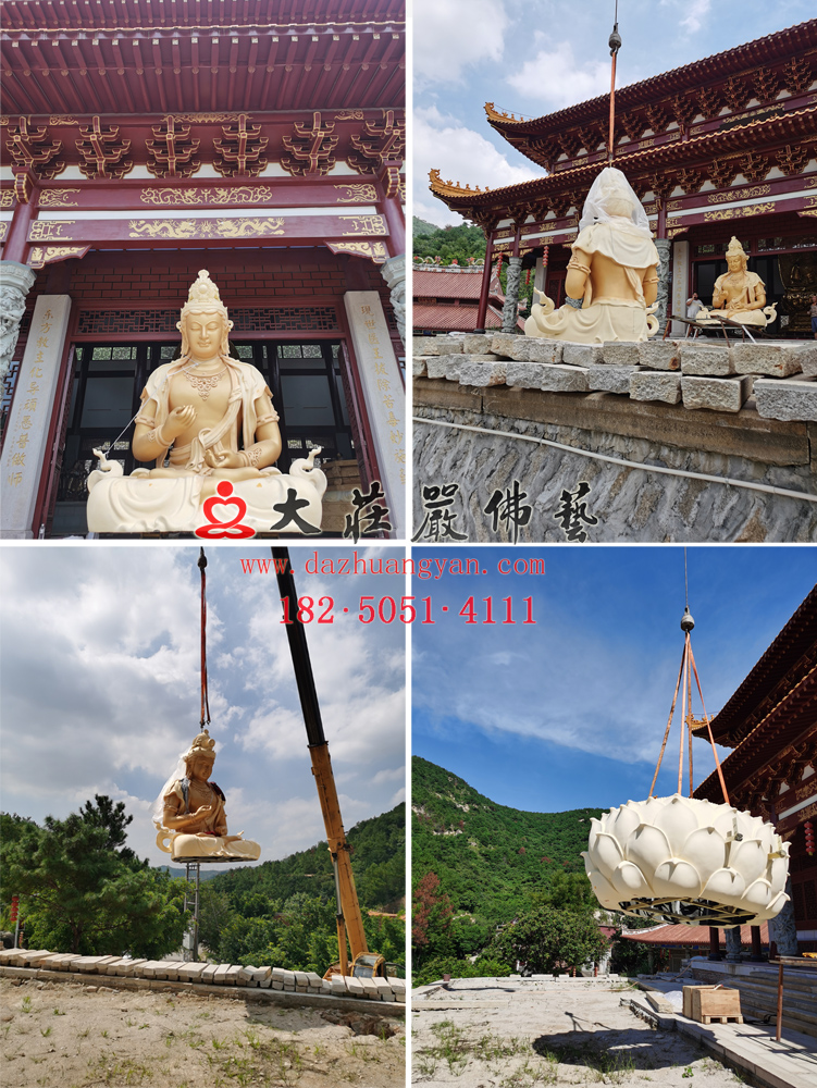 泉州南安石室岩东方三圣佛身莲花座吊装进行中