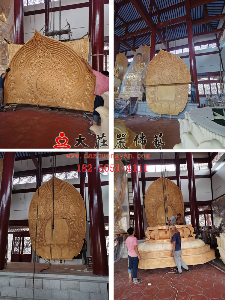 泉州南安石室岩东方三圣背光安装过程进行中