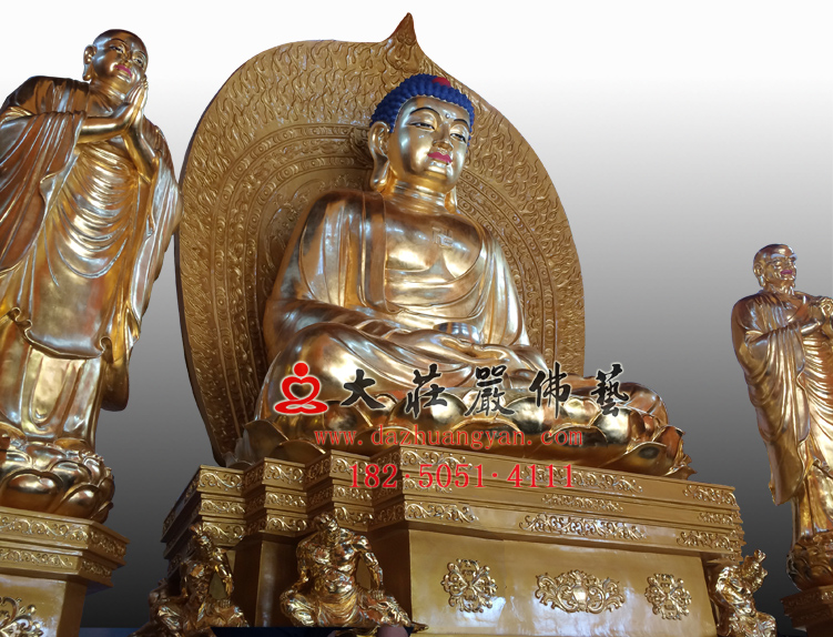 一佛二弟子贴金佛像